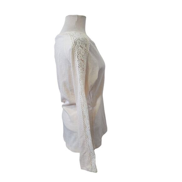 Anthropologie Doe & Rae Lace Crochet Long Sleeve Button V Neck Tee Blouse Size M - Picture 4 of 7